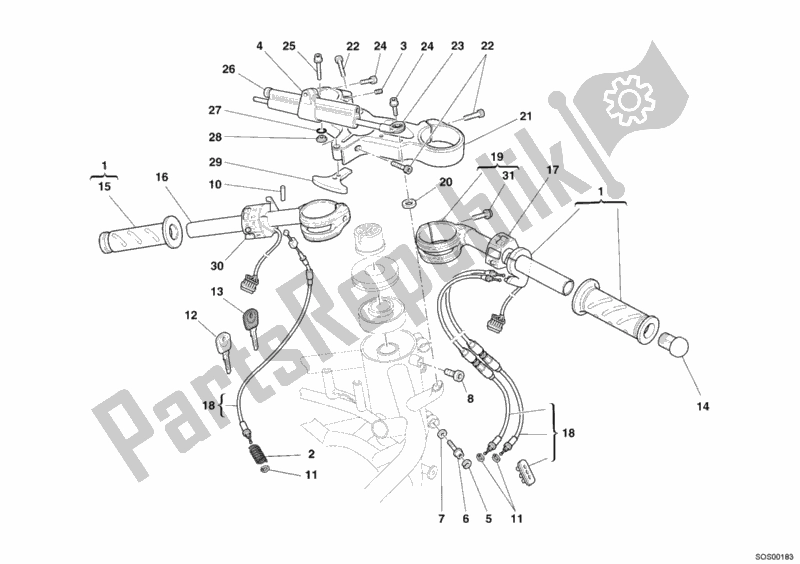 Todas as partes de Guidão do Ducati Superbike 749 R 2006